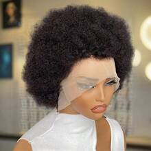 13x4 蕾丝前部非洲卷曲真人发假发，适合女士，密度 180% 短卷发波浪真人发假发，蓬松柔软真人发假发 - SNatural - 查看 3