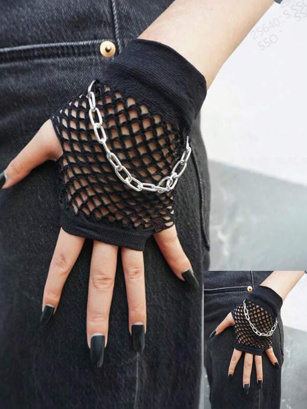 1 Pair Women's Short Fishnet Stretchy Gloves, Minimalist Sexy Club Multi-Color Elastic Punk Style Hollow Mesh Gloves, Versatile For Ball, Party, Banquet