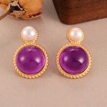 1 对时尚复古波西米亚风格珍珠几何圆形耳环，女士派对礼物 - 玫紅色 - 查看 1