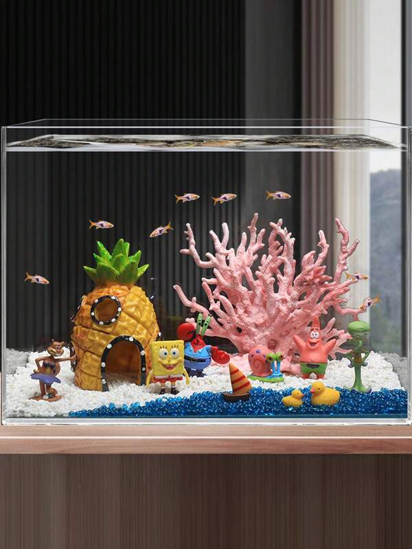 SPONGEBOB 1/6 Stück/Set süße SpongeBob Schwammkopf Figur Patty Stern Squidward Puppe Modell Tischdekoration kleine Ornamente für Outdoor-Aktivitäten Camping, Autofahren, Geburtstagsgeschenk, Weihnachtsgeschenk für Aquarium