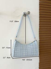 Minimalist Solid Color Glossy Elegant Shoulder Bag - Blue - View 7