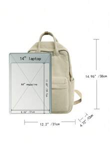 Mochila de pana pequeña para estudiantes universitarios/secundaria, mochila informal ligera para niñas/niños, cabe computadora portátil de 14 pulgadas, bolso de viaje - Caqui - Ver 2