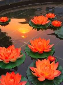 5pcs-Sunset Red Lotus Flowers, Lotus Artificial Flowers, Pond Decoration Artificial Flowers, Water-Floating Foam Lotus Simulating Real Lilies, Are Very Suitable For Garden Pond And Fish Tank Decoration