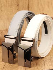 1 条男士白色自动扣腰带，时尚商务休闲正式婚礼派对腰带，送给丈夫和父亲的礼物，牛纹波西米亚 PU 皮革，四季皆宜