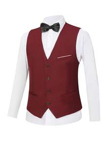4 PCS Men Suit Tuxedo Vest Pants Bow Shawl Collar One Button For Wedding Banquet Prom Chic Elegant Men Attire - 酒紅色 - 查看 4
