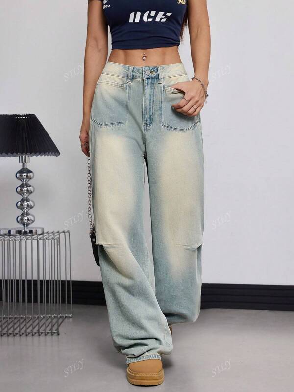 STLY Women Jeans,Loose, Holey, Straight-Leg American Vintage Sweetheart Retro Style, Heavy-Duty, Old-Fashioned, Comfortable, Affordable, Versatile, All-Seasonable Fashion Item.