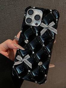 Glitter Diamond Bowknot Phone Case Compatible With IPhone 17 16 15 14 13 12 11 Pro Max Soft Tpu Shockproof Handmade Plus 16E Protection Cover - Black - View 5