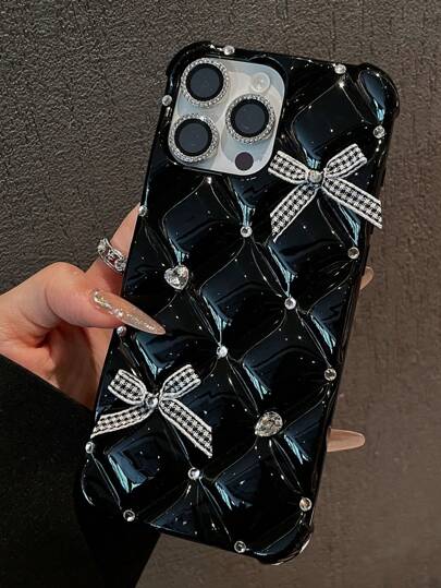 Glitter Diamond Bowknot Phone Case Compatible With IPhone 17 16 15 14 13 12 11 Pro Max Soft Tpu Shockproof Handmade Plus 16E Protection Cover