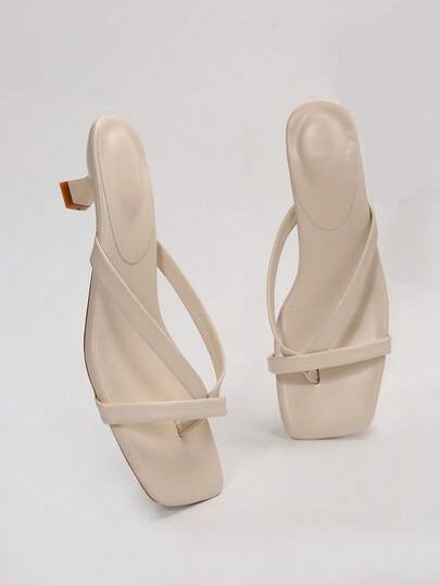 2025 Summer New Square Toe Sandals With Cat Heels, Versatile For Wearing Outside, Slim Heels And Toe Flip Flops For Women