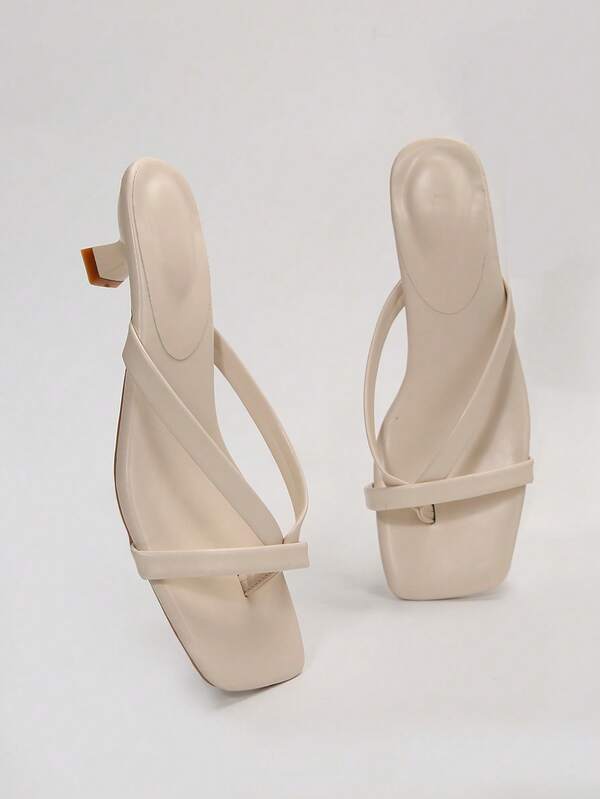 2025 Summer New Square Toe Sandals With Cat Heels, Versatile For Wearing Outside, Slim Heels And Toe Flip Flops For Women