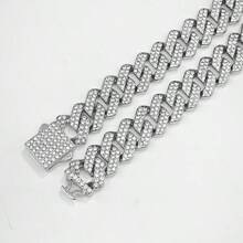 Silvery Blue Dog Chain Collar Artificial Diamond Cuban Chain Dog Collar 14mm Wide Dog Necklace Metal Cat Chain Pet Crystal Collar Jewelry Accessories For Small Medium Large Dogs And Cats - Silver - View 9