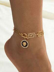 1pc Retro Zinc Alloy Geometric Pattern Rhinestone Inlaid Lion Head Pendant, Suitable For Women Anklet, Bracelet, Necklace, Earrings, Casual Beach Holiday Wear - Yellow Gold - View 13