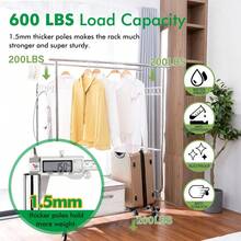 600 Lbs Heavy Duty Clothing Garment Rack With Shelves Commercial Grade Clothing Racks On Wheels Rolling Double Clothes Rack Portable Collapsible Adjustable, Chrome Finish, Adjustable Double Rail Commercial Grade Garment Rack Clothing Rack, Silver - 銀色 - 查看 3