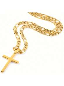 1pc Unisex Italian Cross Pendant Necklace, 3D Cut High Polish Cuban Chain Necklace, Suitable For Daily Wear, Gift For Birthday, Valentine's Day, Party