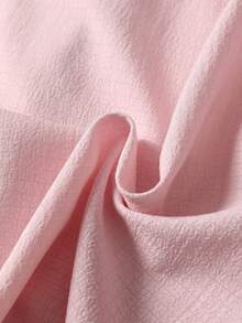 Set de 2 piezas de pijama de verano de color negro sólido con arrugas para mujer, camisa de manga corta con botones y pantalones cortos, ropa de estar en casa casual - Rosa - Ver 5