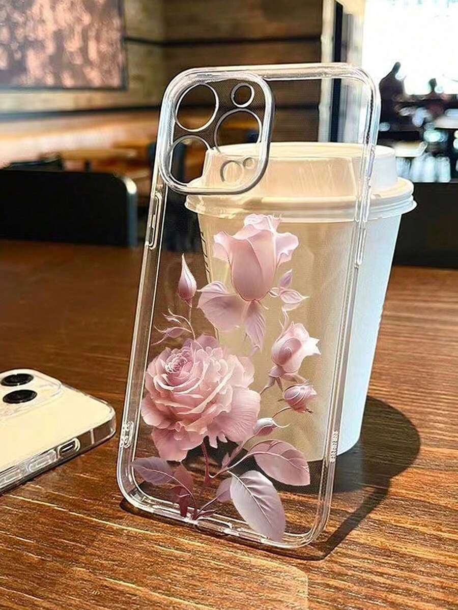 玫瑰图案彩绘防震保护透明简约优雅手机壳兼容 16/15 XR/7/8/16 Pro Max/13/15 Pro Max/12 Pro Max/13 Pro Max/14 Pro Max 13 14 11 12P 14 女款 P11 软壳 P12 防震 XS.XR /78P.78GES2 兼容 Galaxy Redmi 10/9/Note9/12c/Note11pro/Note8Pro/9C/9a 防震手机保护套