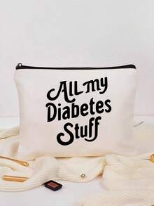 1 Pc Fashionable Travel Cosmetic Bag ,All My Diabetes Stuff Bag: Diabetic Travel Kit Supply Zipper Pouch Organizer,Perfect Gift For Diabetic Grandma, Grandpa, Mom, Dad, Sister, Brother For Birthday - Fun And Quirky Medicion Supplies Bagtravel Essentials Bag For School Vacation Holiday Back To School Makeup Bag Travel Bag For Women Make Up Bag - Multicolor - View 5