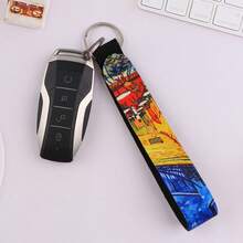 1个梵高钥匙扣腕带挂绳，向日葵星空装饰，适用于背包、手提包和衣服，是送给朋友、学校、汽车的完美配饰，可爱的哥特风Y2K万圣节配饰，教师节圣诞节礼物创意，带证件夹的包包配饰挂绳，汽车配饰，包包挂饰，汽车姐妹