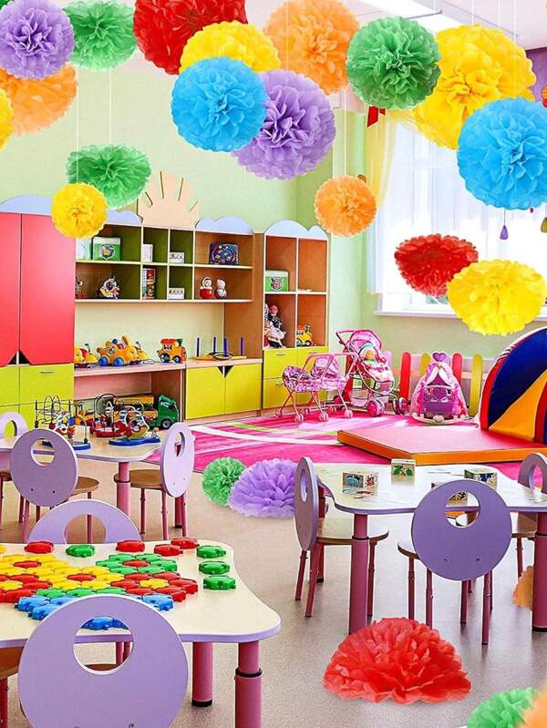 18pcs Multicolor Paper Flower Ball Decorative Set For Party Theme