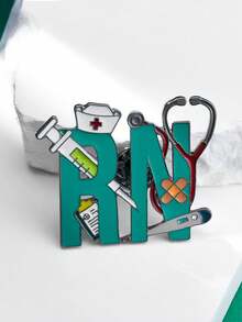 1 pezzo Spilla creativa smaltata a forma di spilla da balia (RN), accessorio da appendere, badges per medici e infermieri, idea regalo per la laurea delle infermiere - A3-P726 - Visualizzare 1
