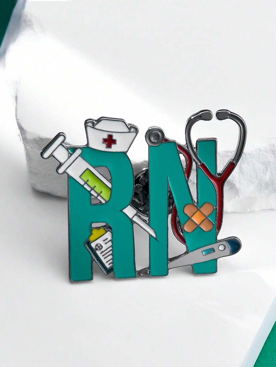 1 pezzo Spilla creativa smaltata a forma di spilla da balia (RN), accessorio da appendere, badges per medici e infermieri, idea regalo per la laurea delle infermiere - A3-P726 - Visualizzare 1