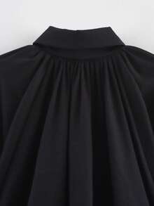 Women's Oversized Black Bomber Jacket - Long Sleeve Front Zipper Casual Outerwear Coat - Black - View 11