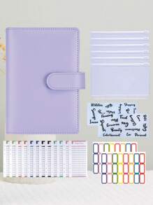 1 pièce Carnet de notes à feuillets mobiles avec bouton macaron, économies d'argent et comptabilité, 6 pochettes enveloppes, 12 fiches budgétaires, 2 étiquettes en anglais et 2 étiquettes colorées. Convient pour le défi de l'argent, la rentrée scolaire, fournitures scolaires