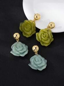 1 对时尚花卉设计夸张花瓣吊坠耳环，高端女士日常珠宝