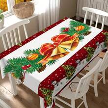 1 Stück Polyester-Tischdecke, Weihnachtsthema Tischdecke mit rotem Karomuster, dekoriert mit Tannenzweigen, goldenen Kugeln, Orangenscheiben und Lebkuchen, perfekt zum Dekorieren von Esstischen, um eine warme und festliche Atmosphäre für Familienfeiern und Feiertagsveranstaltungen zu schaffen. Geeignet für Gartenpartys, Picknicks, Abendessen, ideal für Heim- und Restaurantdekor.