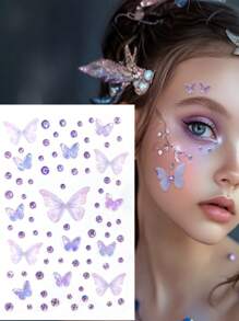 1pc Purple Love Butterflies Rhinestones Glittery Stereo Gem Stickers,1Sheets Y2K Style Music Festival DIY Eyes Face Jewels Stickers,Suitable For Dance Performances Parties And Stage Cosplay Wedding Fake Tattoos