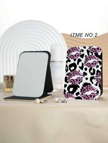 Millennium Leopard Print Ocean World Series Portable Vanity Mirror, Foldable, Lightweight, Ultra-Thin, Convenient Hand Mirror, Durable PU Leather, Suitable For Multiple Occasions And All People, Foldable Tabletop Mirror For Carrying