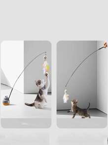 Interactive Cat Toy Wand With Cute Kitten Fishing Design, Cartoon Style, Non-Electric, Attracts Cats To Play, Promotes Activity And Intelligence