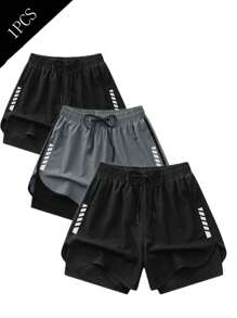 1pc (2-In-1) Women's Athletic Shorts | Quick-Dry Polyester & Elastane Blend | Breathable, Lightweight | Adjustable Drawstring Waistband | Geometric Pattern | Ideal For Fitness & Casual Wear | Machine Washable | Multi-Season Comfort, Active Lifestyle Apparel | Functional Design Shorts | Adjustable Comfort Shorts