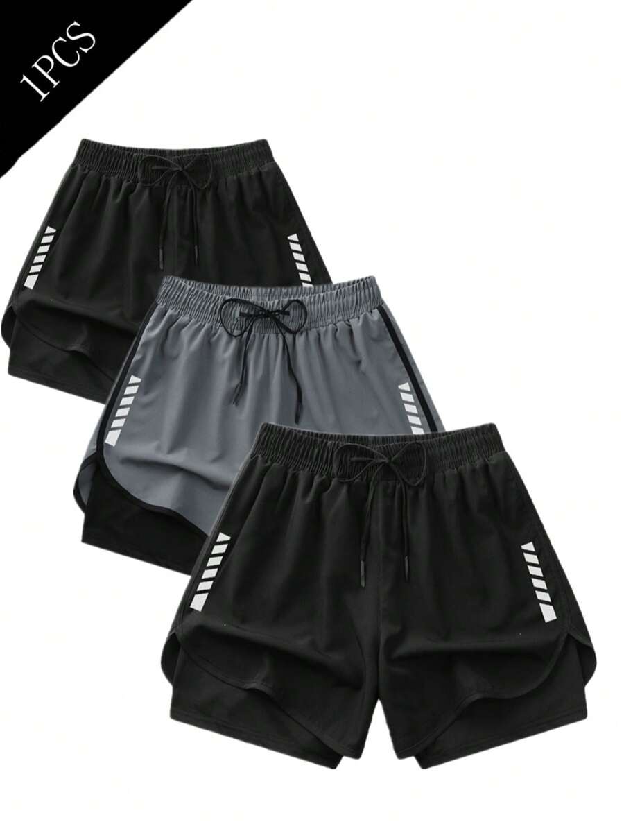 1pc (2-In-1) Women's Athletic Shorts | Quick-Dry Polyester & Elastane Blend | Breathable, Lightweight | Adjustable Drawstring Waistband | Geometric Pattern | Ideal For Fitness & Casual Wear | Machine Washable | Multi-Season Comfort, Active Lifestyle Apparel | Functional Design Shorts | Adjustable Comfort Shorts