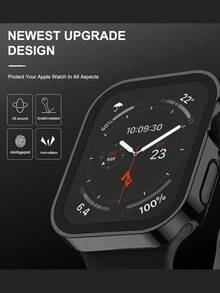 Huastonband 1件黑色相容保護殼 + 鋼化玻璃螢幕保護貼，中性款，適合運動、休閒、商務場合，極簡直邊設計，內建密封條，深層防水防塵硬 PC 外殼 + 高畫質鋼化玻璃螢幕保護貼一體式手錶保護殼，相容 40/41/44/45/49mm，相容 Ultra/9/8/7/6/5/4/SE，亦具備防摔防刮功能 - 黑色 - 查看 7
