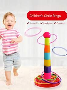 Dekoracja świąteczna 1 zestaw dziecięcych zabawek typu puzzle hoop, interaktywne gry rekreacyjne dla rodziców i dzieci, gry konkursowe dla dzieci w pomieszczeniach i na zewnątrz, do ćwiczenia wczesnego rozpoznawania kolorów przez dzieci (kolory kółek i wież są losowe) szkoła, uczeń, artykuły papiernicze, artykuły szkolne artykuły szkolne