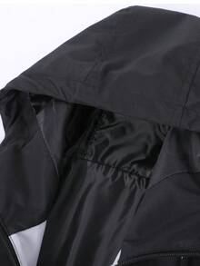 秋冬季新款加大码男士夹克，撞色高品质连帽轻便休闲外套，拼接男士飞行员夹克，黑色 - 黑色 - 查看 3