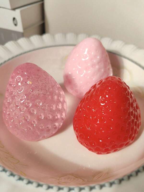 1pc Strawberry Squeeze Toy, Soft Silicone-Like Texture, High-Quality Handmade Stress Relief Fidget Toy, Perfect Birthday/Holiday Gift, Available In Red, Pink, And Shimmery Transparent Colors