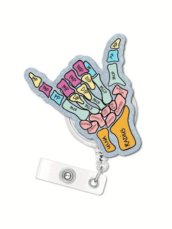 [Söt sjuksköterskebricka] 1 st. infällbar sjuksköterskebricka med ID-hållare | Shaka handtecken finger för hand anatomi student läkare namnbricka kort sjuksköterska lpn medicinsk assistent arbete kontor krokodilklämma söt sjuksköterskepresent, tillbaka till skolan, julklapp