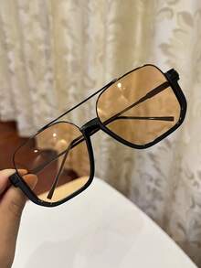 1pc Women's Casual Vintage Square Large Frame Dual-Bridge Tinted Fashion Glasses, Suitable For Daily Wear, Beach, Street Style, Summer Aviator Shape Shades - Lime Green - View 10