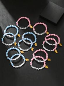 12pcs/Set Graduation/Back To School/Teachers' Day Beaded Bracelet With Resin CCB, Stainless Steel Angels, Letters "SCHULKIND", Heart Pendants, Suitable For Daily Wear By Women