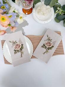 20pcs/Pack Vintage Rose Flower Printed Paper Napkins, 15.7x13inch, One-Time Use For Wedding, Birthday, Tea Party, Dinner Party Decor, Restaurant Hotel Tableware, Party Supplies, Pulp Paper - Multicolor - View 12
