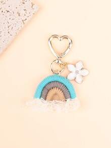 1 件女式北欧风格彩虹 Macrame 钥匙扣吊坠带花卉流苏时尚包饰背包装饰钥匙扣适用于包包汽车配件女士