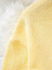 [Tops] Butter Yellow Knotted Long Sleeve Cardigan - Minimalism, Office Wear, Vintage, Simple, French Style. Women's Solid Color Knitted Cardigan Sweater, Can Be Worn Over Blouses, Plus Size Cute Open Cardigan - Yellow - View 6