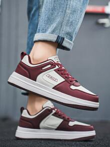 男士撞色系带休闲运动鞋，舒适户外日常百搭情侣平底鞋，四季皆宜 - 米酒紅 - 查看 8