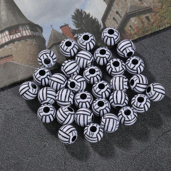 50pcs Volleyball Shaped Beads For DIY Jewelry Making, Bracelet Necklace Accessories