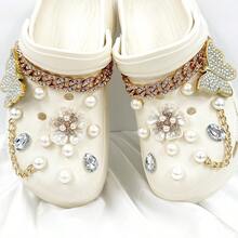 Fashionable Faux Pearl & Crystal Decorative Shoe Chain Accessory Set, Removable DIY Butterfly, Flower, Wooden Clogs, Garden Shoe, Bag & Handmade Decor Charm, Perfect Gift For Festivals