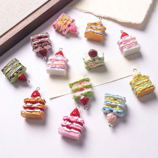 Enjoy Fun of DIY 12/24pcs Realistic Dessert Cake Pendant, Resin Material For DIY Keychain, Bracelet, Necklace Jewelry Accessories