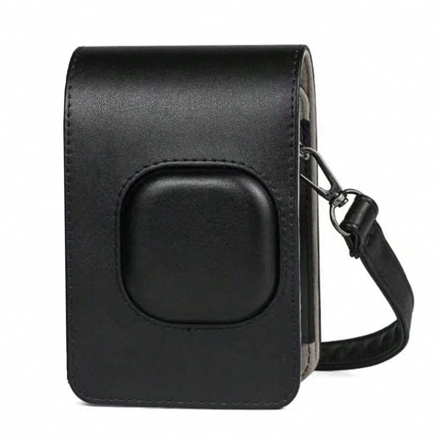 Compact Size Camera Case Bag PU Leather With Shoulder Strap Compatible With Mini LiPlay-With Removable/Adjustable Shoulder Strap-Black