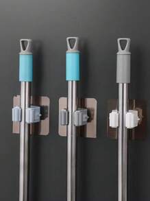 4/3/2/1 pièce Support de balai sans perçage, Porte-balai auto-adhésif, Crochets adhésifs multifonctions pour salle de bain pour le rangement de balai, serpillière, parapluie, Crochets de suspension amovibles, imperméables et antidérapants, Porte-balai et serpillière adhésif, sans perçage requis, Organisateur de salle de bain multifonction
